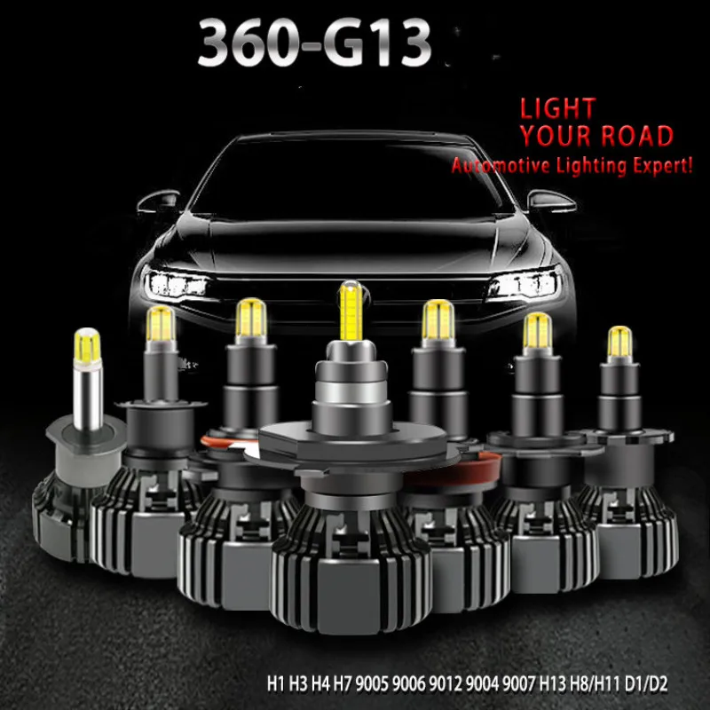2pcs Car LED Headlight Bulb Light H1 H3 H11 H8 H7 H4 HB3 9005 HB4 9006 9004 9007 9008 D2S Canbus Auto Lamp 90W 360° 3D Lighting
