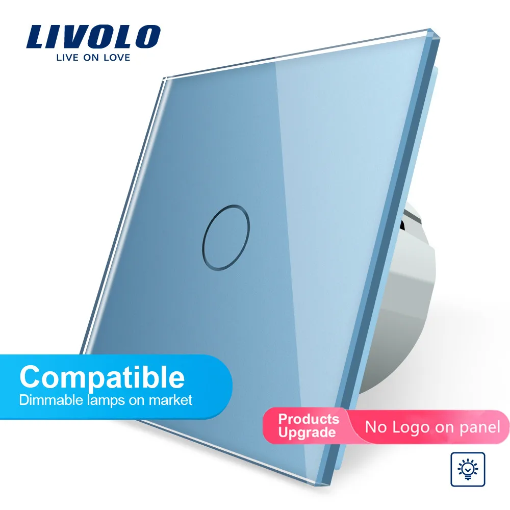 Livolo ЕС Стандартный светильник Диммер, кристальная стеклянная панель, 1 комплект 1 позиционный переключатель диммер 220 В, совместимые лампы с регулируемой яркостью, без логотипа