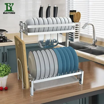 

Baiyingjia 304 High Quality Stainless Steel Double-deck Kitchen Multi-function Receiving and Finishing Chopsticks Knife Rack, An