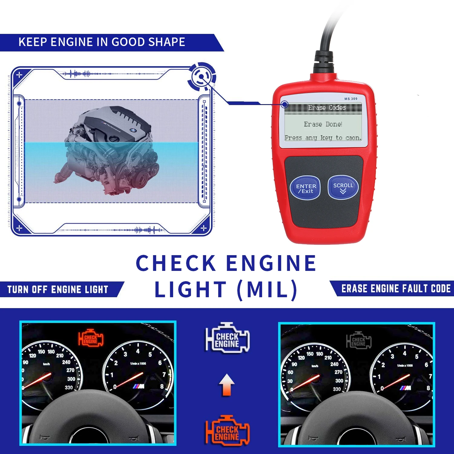 Считыватель кодов MS309 OBD2 автомобильный диагностический инструмент считыватель
