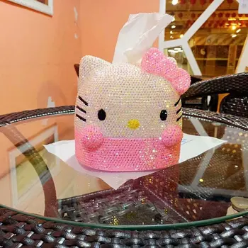 

Diamond cartoon cute tissue box Hello Kitty exquisite dimensional modeling napkin tissue holder wipe case tissue box cover