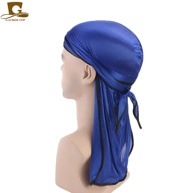 Men's Silky Durags Bandanas Turban hat Wigs Doo Men Satin Durag Biker Headwear Headband Hair Accessories Extra Long Tail Du-Rag Adult Royal blue