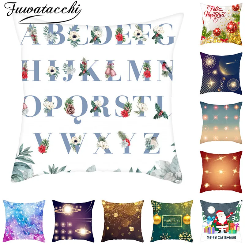 

Fuwatacchi Christmas Day Gift Cushion Covers Square Christmas Tree Bell Pillow Cases Home Decorative Sofa Throw Pillows Covers