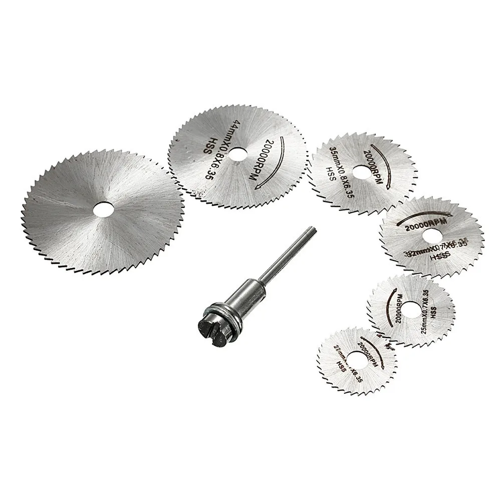 7pcs HSS аксессуаров для вращающихся инструментов 22/25/32/35/44/50 мм полотна циркулярной пилы для резки Колесные диски оправки для Dremel отрезать