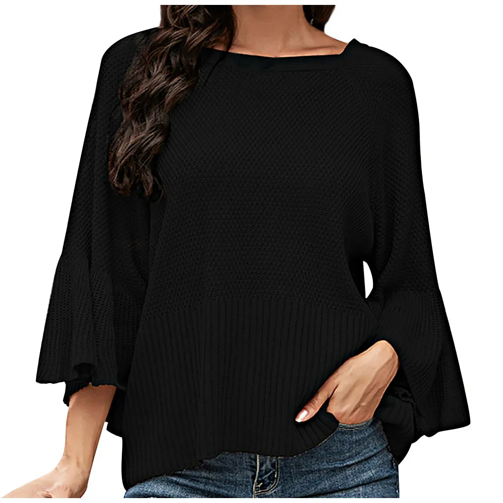 JAYCOSIN Loose Sweater Women's Solid Flared Sleeve Tops Pullovers Casual Soft Clothing Lady Elegant Sweaters Dropshipping | Женская