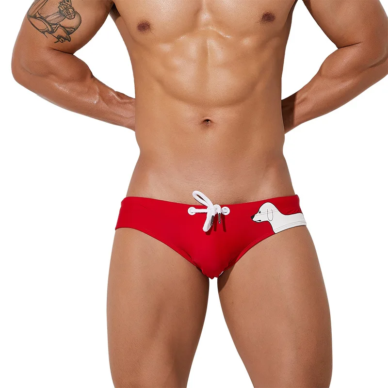 Men's Underwear Swim Trunks Low-rise Printing Smooth Men's Brief Swimming Briefs 