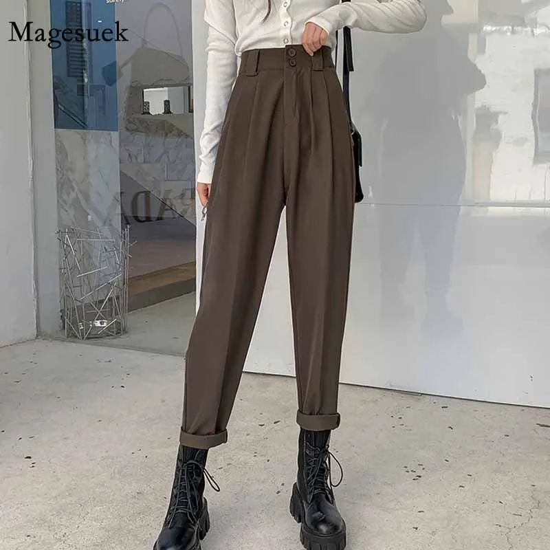 

Fashion Korean Harem Pants Women Autumn Winter 2021 New Pockets Black High Waist Pants Office Lady Loose Women Trousers 11387