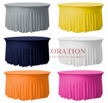 

Nice Looking Around Ruffled Spandex Tablecloth Lycra Round Table Cover For Wedding Event Party Decoration Table Cloth
