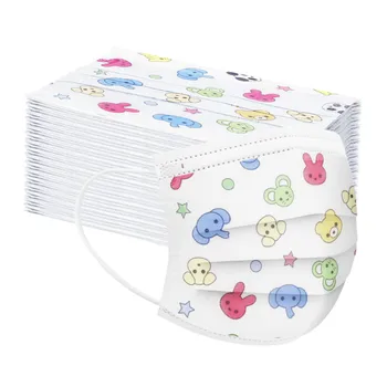 

50Pcs Cartoon Kids double layer protection Floral Print Printing Windproof pure cotton 3ply Ear Lovely Print boy And Girl