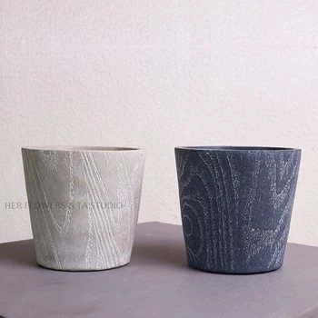 

Cement Flowerpot Silicone Mold Wood grain Design Mold Cylindrical square concrete pot molds with wood grain texture