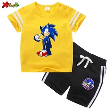 Sonic le hérisson T-Shirt d'été T-Shirt + pantalon court 2019 bébé garçons fille coton ensemble de vêtements enfants ensemble de vêtements tenues 2 pièces(China)