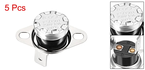 Uxcell 5 шт. терморегулятор KSD301 40 °C-100 °C 10A нормально открытый правый угол защиты приборов - Цвет: 100 Celsius degree