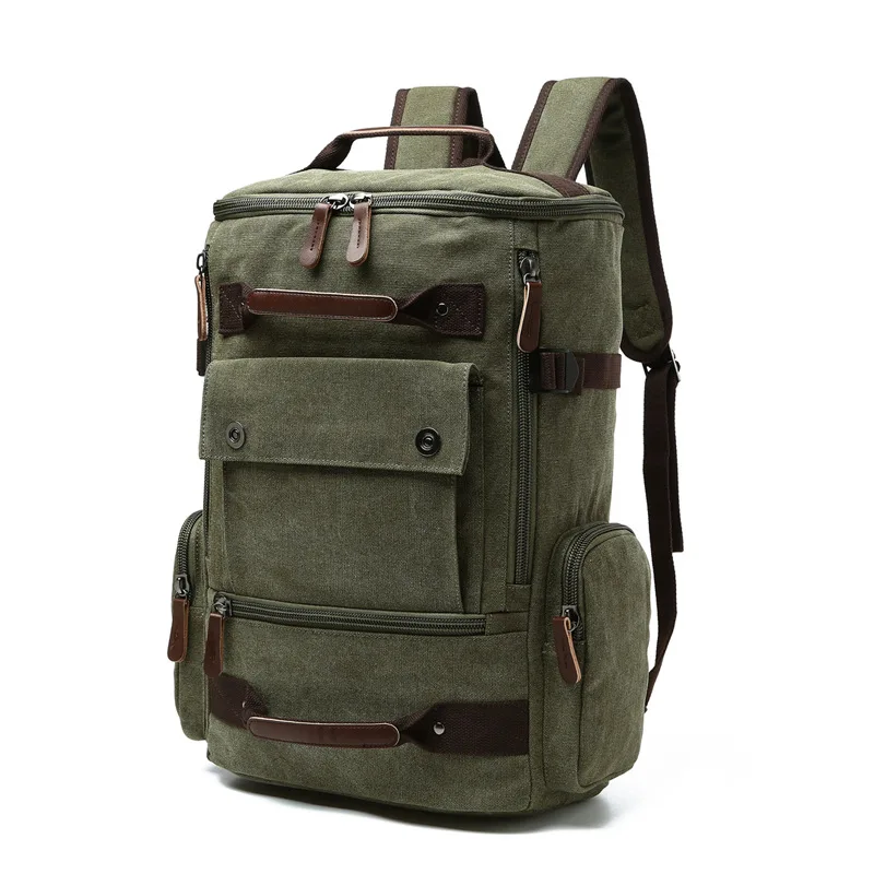 Мужской рюкзак, винтажная холщовая школьная сумка, мужской рюкзак для путешествий, Большая вместительная сумка, рюкзак для ноутбука, сумки для мужчин, Mochilas Escolar - Цвет: Зеленый