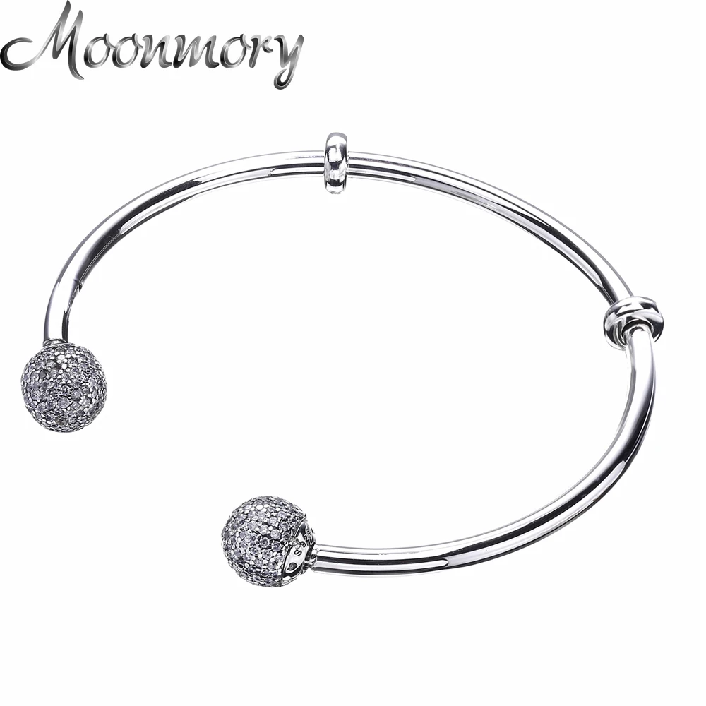 Женский браслет из стерлингового серебра S925 пробы Moonmory Moments бисера с прозрачным