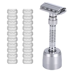 Adjustable Double Edge Safety Razor Classic Travel Manual Shaving Razor 20 Pieces Double Edge Blade For Mens Wet Shaving