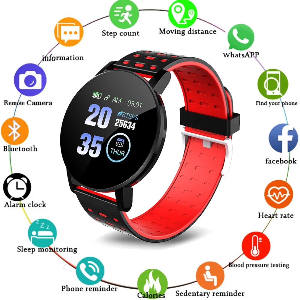 

119 Plus Smart Bracelet Watch Man Wen Waterproof Blood Fitness Tracker Heart Rate Monitor Pedometer Smart Band