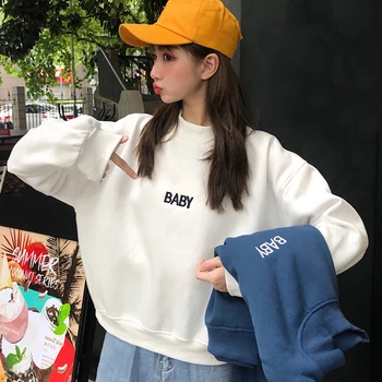 

Women Autumn Winter Letter Print Slim Plus Velvet Long Sleeved Round Collar Slim Casual Top!