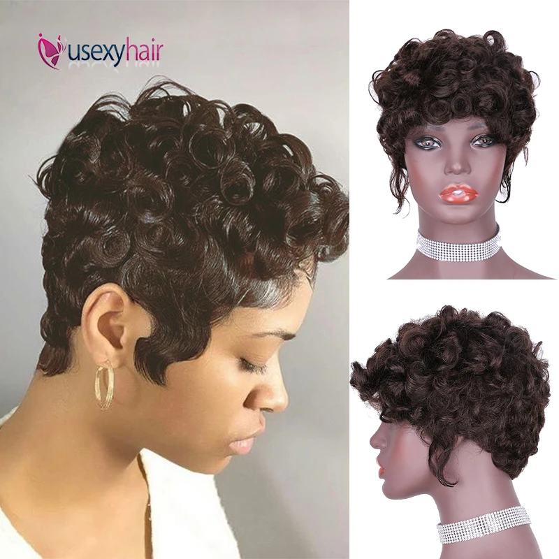 

Short Wave Wigs With Bangs Pixie Cut Wig 100% Remy Brazilian Human Hair Wigs For Black Women Beauty Forever Hair Short Bob Wig