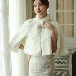 New Arrival Bridal Wedding Cover Up Winter Jacket Fashion Women Warm Wrap Faux Fur Short Cape Outerwear Button Brooch Shrug Coat