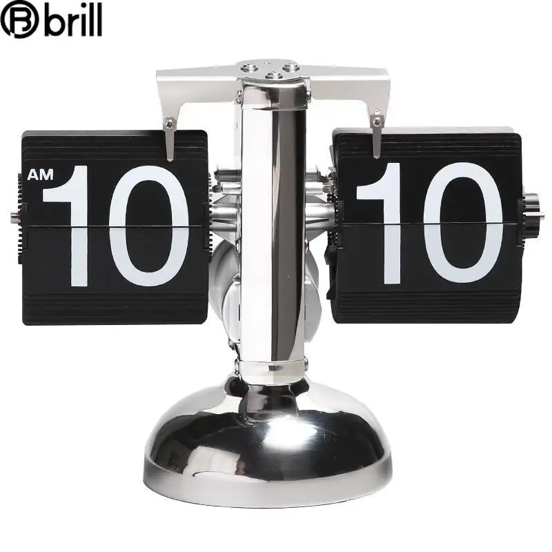 Creative Retro Table Auto Flip Clock Digital Stainless Steel Flip