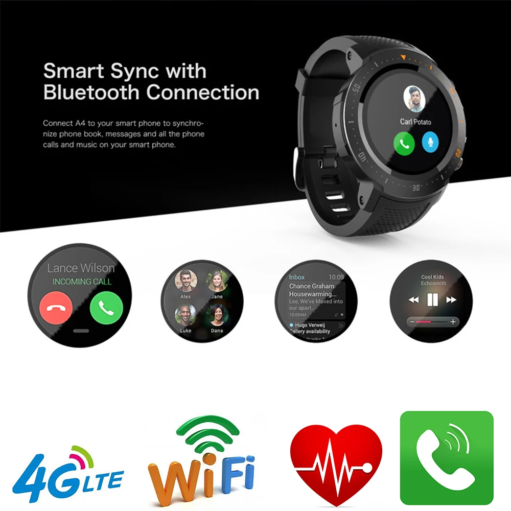 

New Arrival A4 4G Smart Watch 1.39' AMOLED GPS+BDS WIFI IP67 Heart Rate Smartwatch Android 7.1 Sport Fitness for iOS/Android