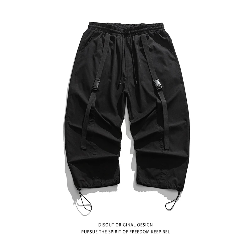 

Harajuku Mens Black Cargo Pants Hip Hop Streetwear Joggers Wide Leg High Street Trousers