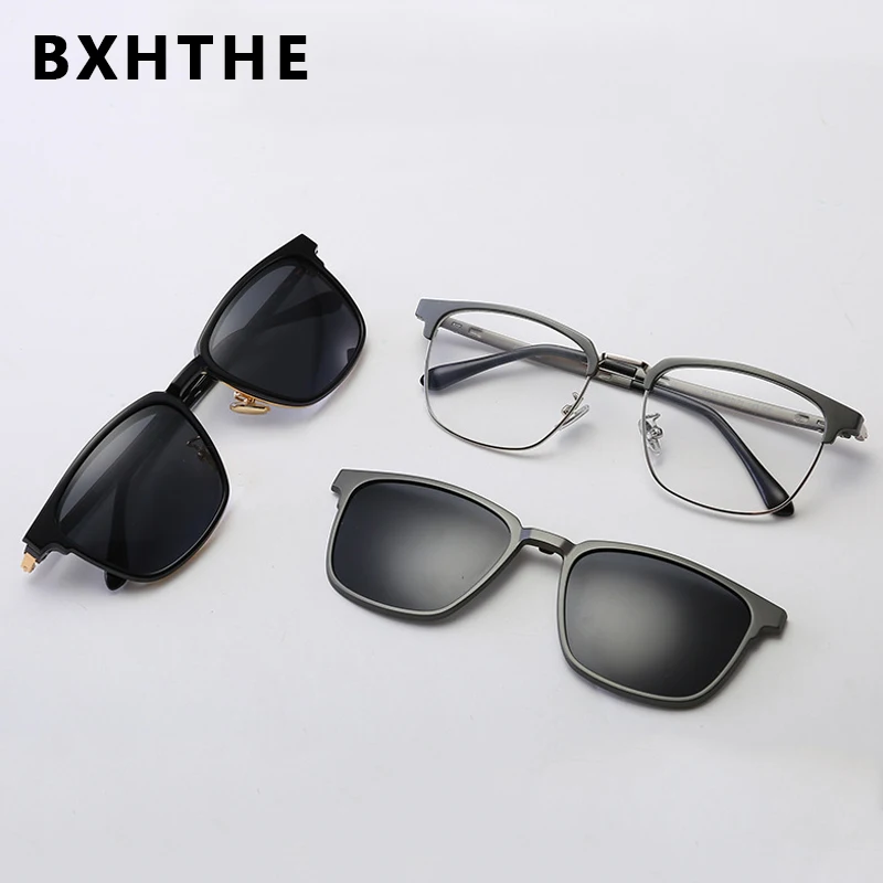 

Men 2 In 1 Magnet Clip On Glasses Frame Polarized Square Sunglasses Women Optical Myopia Prescription Eyeglasses Frame Eyewear