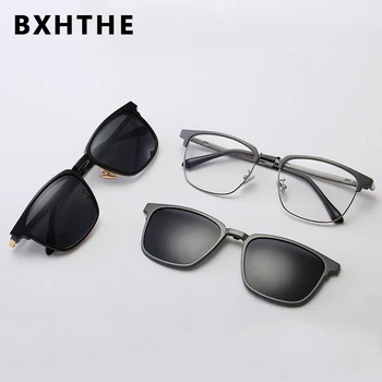 

Men 2 In 1 Magnet Clip On Glasses Frame Polarized Square Sunglasses Women Optical Myopia Prescription Eyeglasses Frame Eyewear