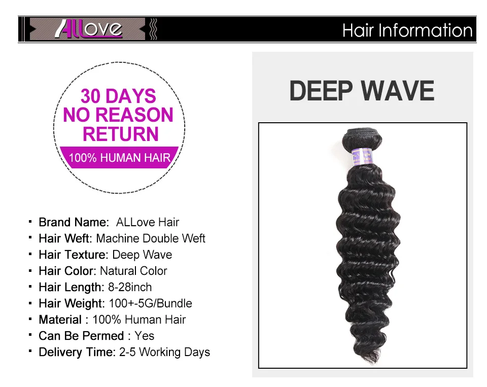 Extensões de Cabelo Allove Onda Profunda Pacotes Malaio Tecer Cabelo 1 3 4 Negócio 100% Remy Profundo Máquina Trama Dupla 7 Apliques ondulados