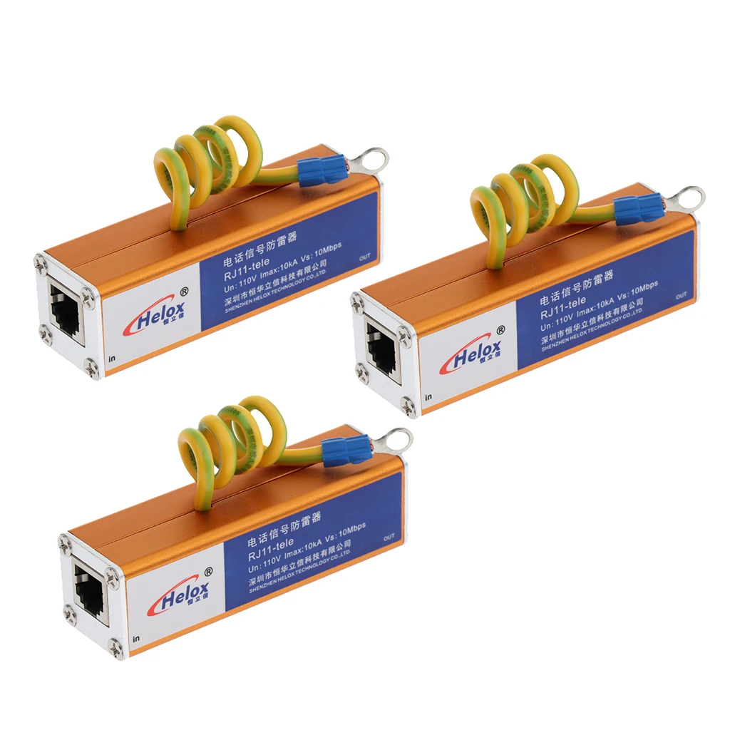 3Pcs Telephone RJ11 Surge Protector Thunder   Arrester Protection