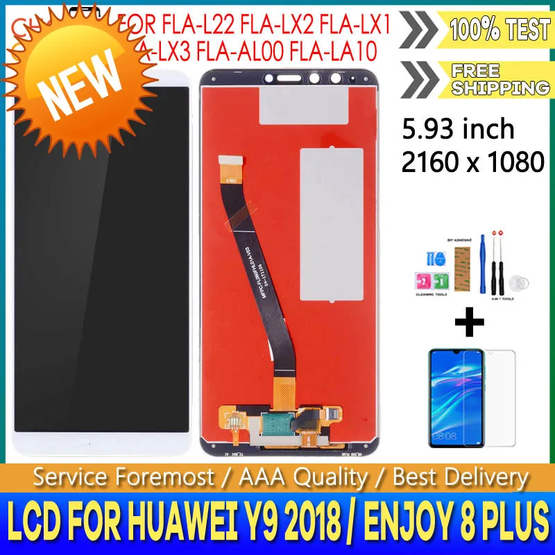 

5.93" AAA Quality LCD For Huawei Y9 2018 LCD Display FLA-L22 LX2 Touch Screen Digitizer Assembly For Enjoy 8 Plus LCD Replace