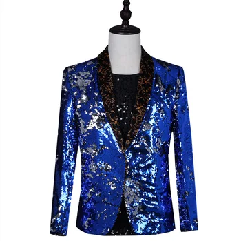 

Fashion Sequins Men Suits Prom Party Nightclub Slim Fit Suit Coats Men DJ Singer Stage Costumes Performance Dress Blazer Jackets