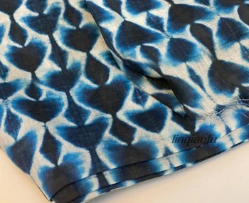 

High quality cotton and linen printed blue garment fabric