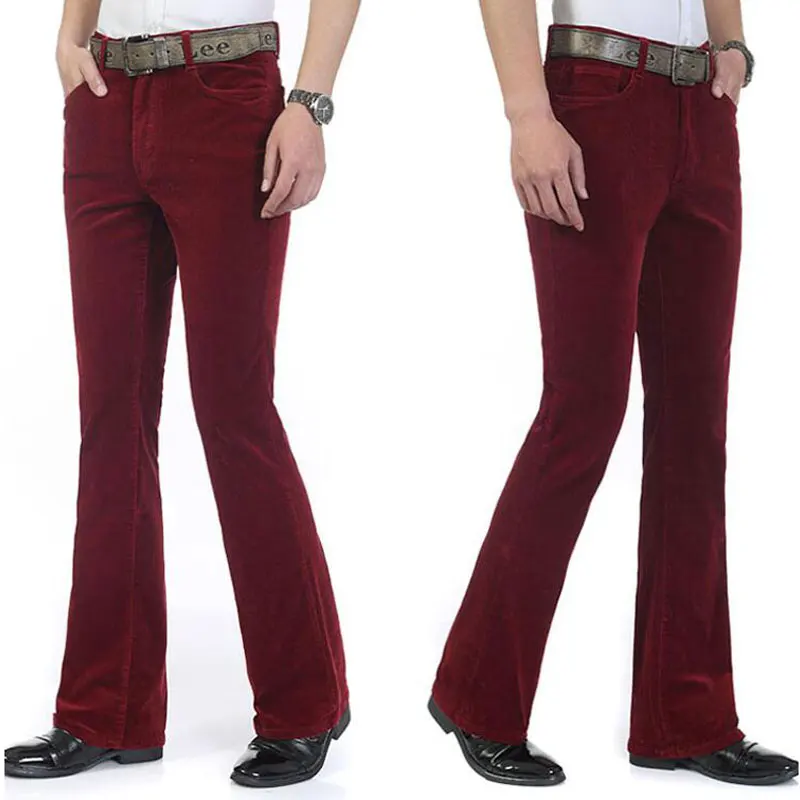 Jeans Men Men's Autumn New Micro-slip Casual Pants Korean Elastic Slim Corduroy Casual Flare Pants Red Wine Trousers