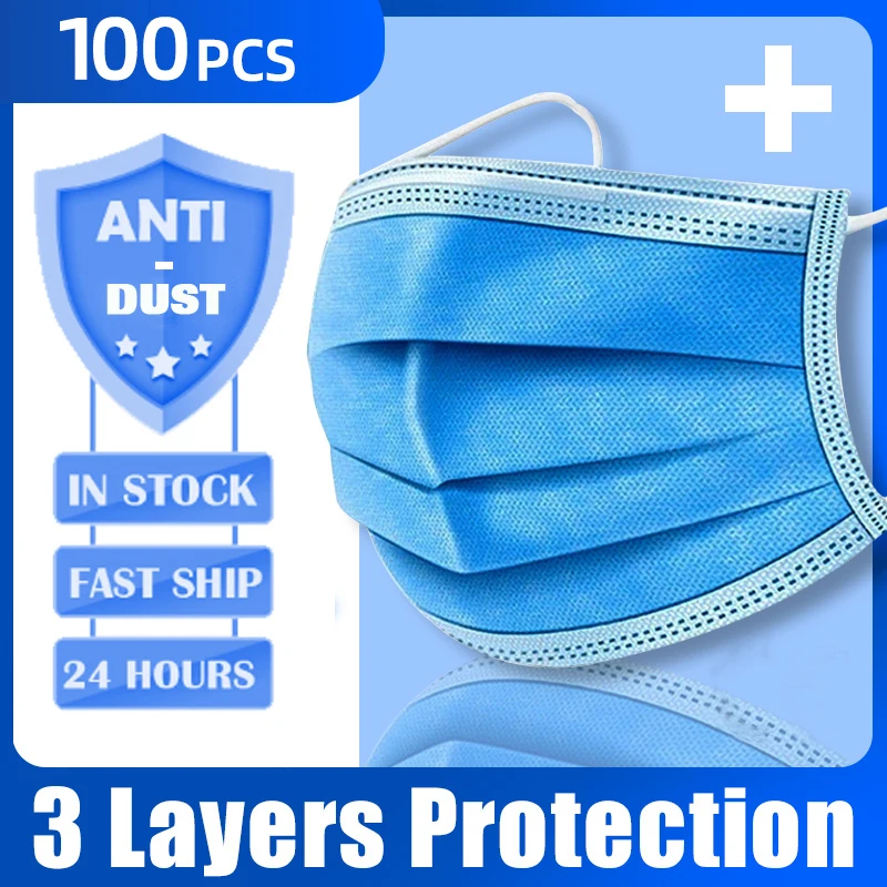 

50Pcs/100pcs Mask Disposable Nonwove 3 Layer Ply Filter Mask mouth Face mask filter safe Breathable dustproof Protective masks