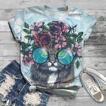 

2020 T-Shirt Plus Size Women Short Sleeve 3D Animal Printed O-Neck Tops Tee Tee Shirt Blusas Mujer