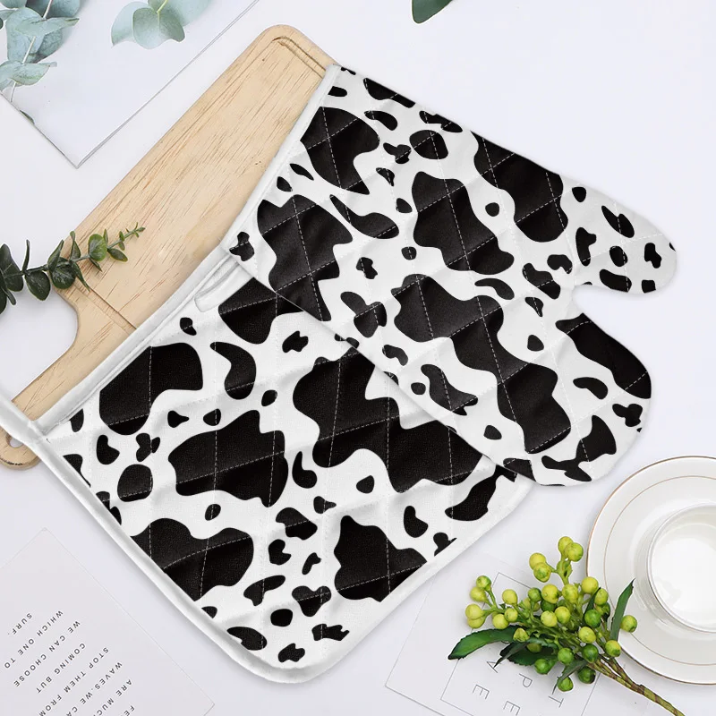 Black White Graffiti Cow Spot Oven Mitts Baking Anti Hot Gloves Pad Oven Microwave Insulation Mat Kitchen Tools Cooking Helper Oven Mitts Oven Sleeves Aliexpress