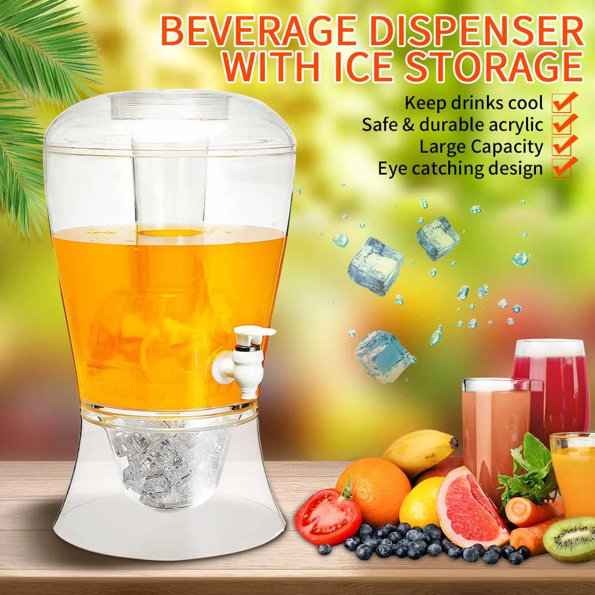 

Plastic Cold Drink Juices Dispenser Ice Core Cooler Holder Beverage Dispenser Container Machine Barware Bar Party BBQ Tools