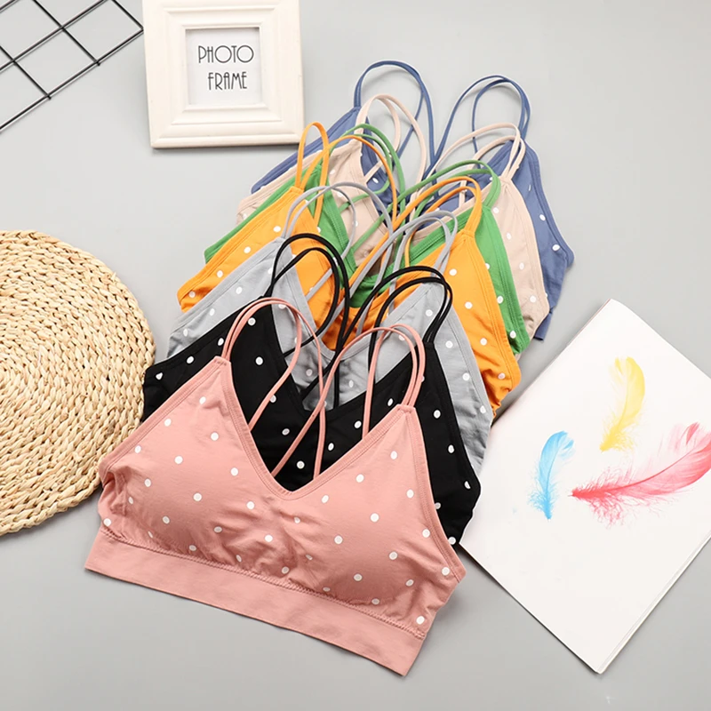 Women Polka Dot Bras Tube Tops Cotton Wrapped Chest Cross Beauty Back