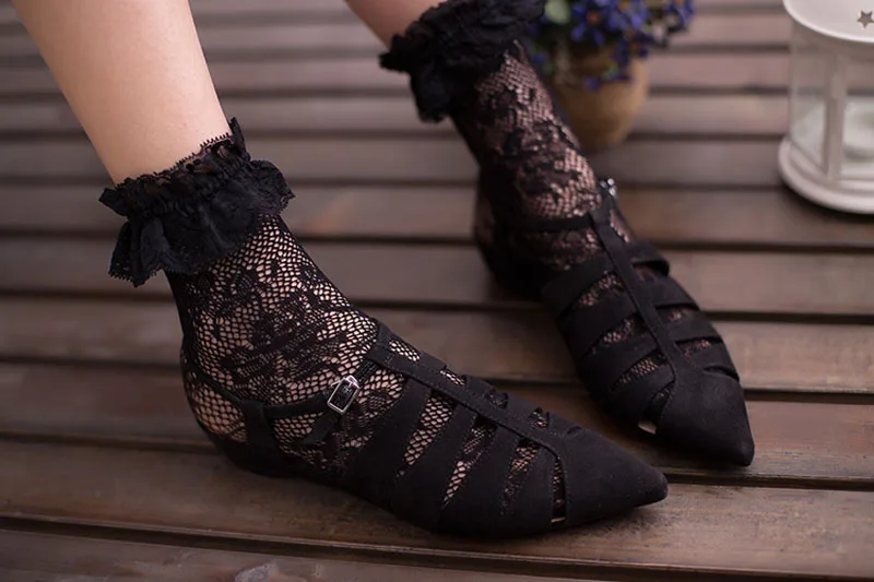 Meihuida женские сексуальные цветочные кружева носки с оборками мягкие удобные плиссированные эластичные ажурные короткие носки
