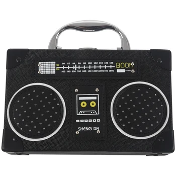 

FGGS-Radio Box Women Single Shoulder Bag Vintige Female Pu Leather Messenger Bag Personality Lady Black Bag