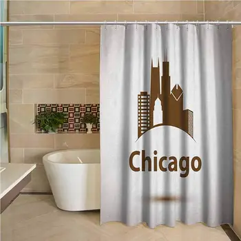 

Chicago Skyline Precision Custom Shower Curtain USA City Old Fashioned Urban in Earth Toned Retro Poster Design Modern Bathroom