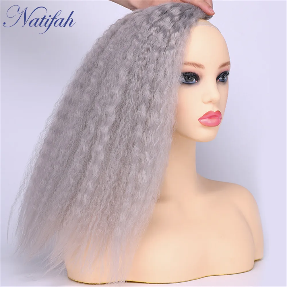 Natifah кудрявые прямые волосы кудрявые бразильские синтетические волосы парики 16-20 дюймов блонд белый серый для черных женщин