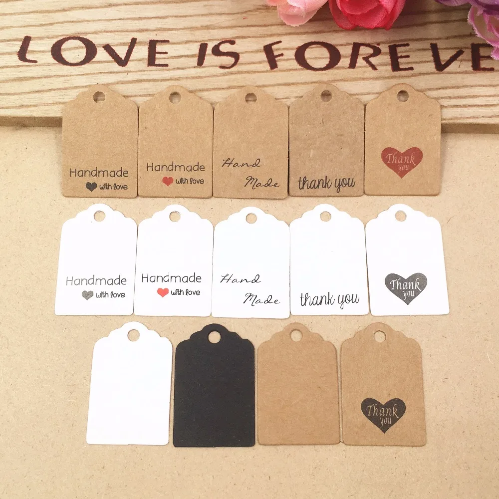 

200pcs Kraft paper tag hand made with love for DIY cake/thank you tags/ favors name brand tag/price tags