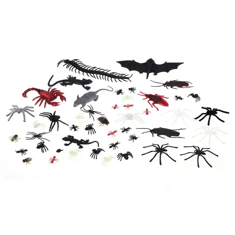 44 шт. украшения для Хэллоуина, имитация пластиковых жуков, поддельные пауки, Скорпион, летучая мышь, для Хэллоуина, вечерние украшения