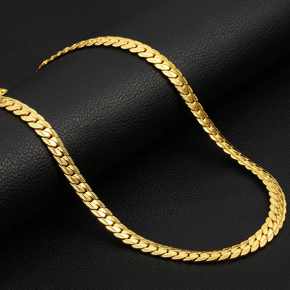 Silver Necklace Fashion Necklace Stainless Steel Necklace Metal Necklace Punk 4/7mm Embossing Flat Snake Chain Necklace Gold/Silver Color Stainless Steel Chains For Men Women Fashion Jewelry 18"-29"