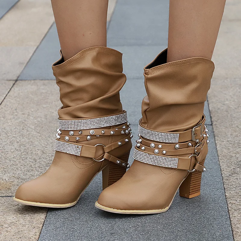 

2019 Women Boots Pointed Toe Woman Shoes Ankle Boots Square High Heels Style Autumn Women Boots