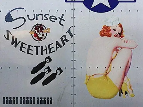 

Vintage Decor Sunset Sweetheart Metal Sign, WWII Airplane Nose Art, Pinup Girl 8x12 Inch Tin Sign