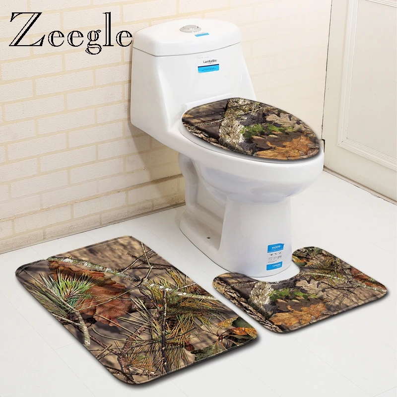 Zeegle Flannel Bathroom Foot Mat Suit Bath Mat Set Non-Slip Solid Bath Mat Lid Toilet Cover Bathroom Carpet Bathroom Shower Mat