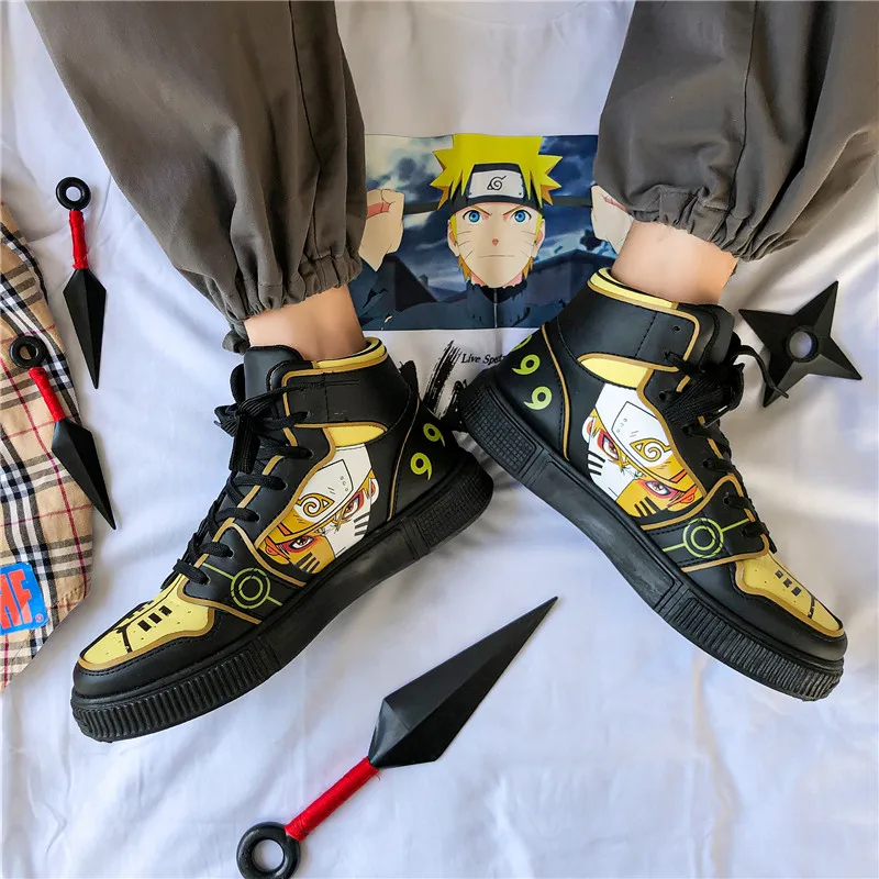Unisex moda Anime zapatos casuales zapatos de los hombres calzado de Hip Hop moda Zapatillas torpes hombres vulcanizar Zapatos altos Sasuke cosplay de Kakashi